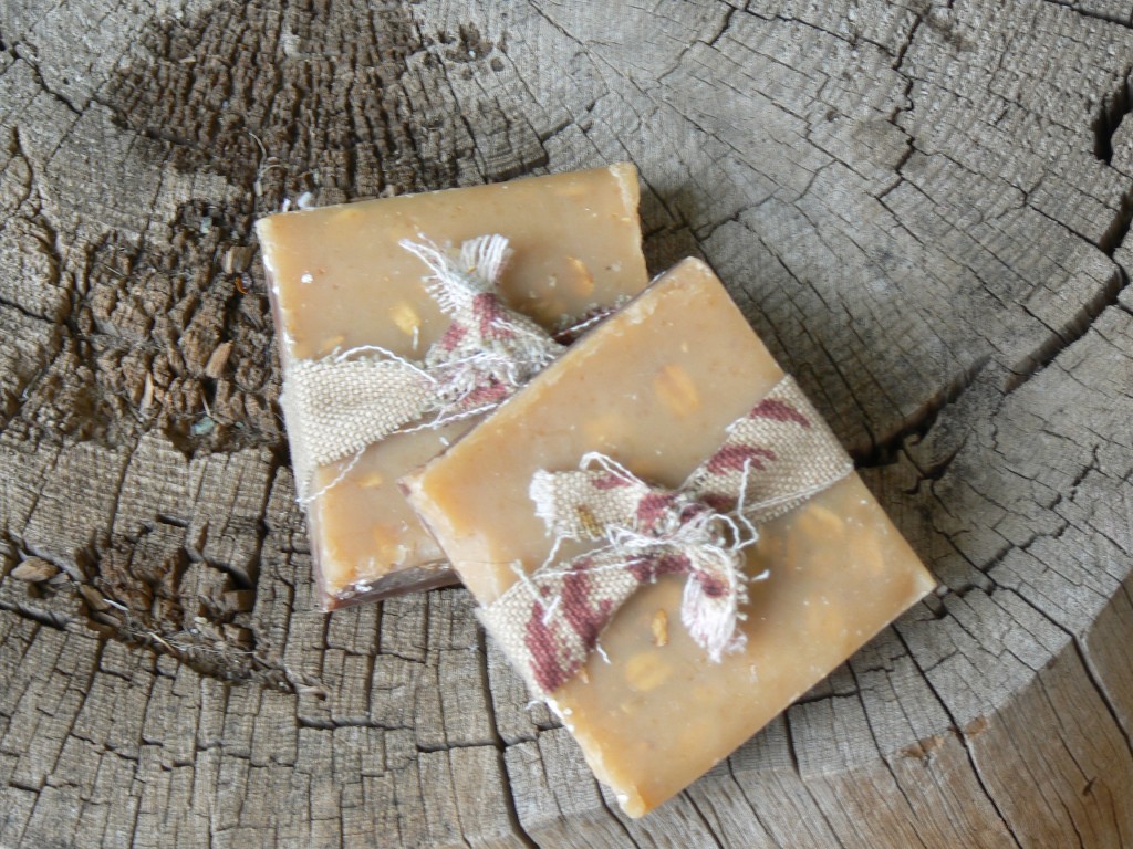 soap bars tied with strips of cloth