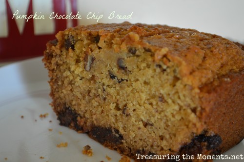 pumpkin chocolate chip bread recipe treasuring the moments.net